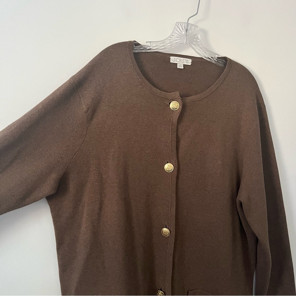 J Crew Giselle Long Sweater Blazer Brown Gold Buttons Old Money Preppy Large - Picture 3 of 10